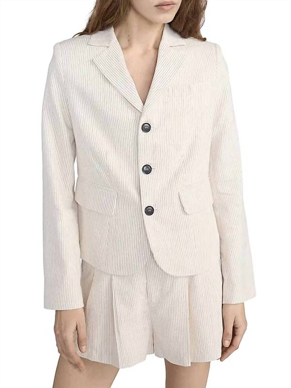 NEW FRAME striped smart blazer in ecru multi
